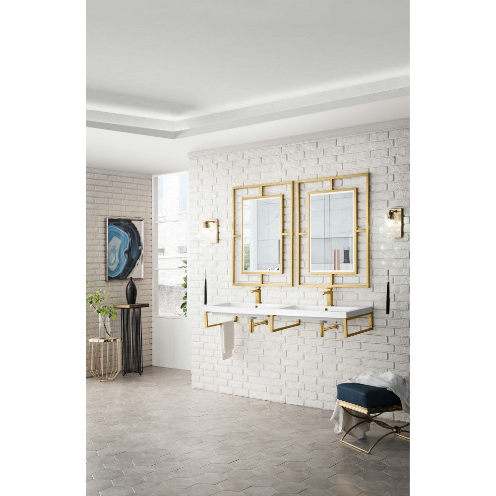 Three Boston 18" Wall Brackets, Radiant Gold w/63" White Glossy Composite Top