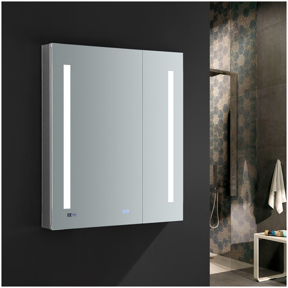 Tiempo 30" Wide x 36" Tall Bathroom Medicine Cabinet w/ LED Lighting & Defogger