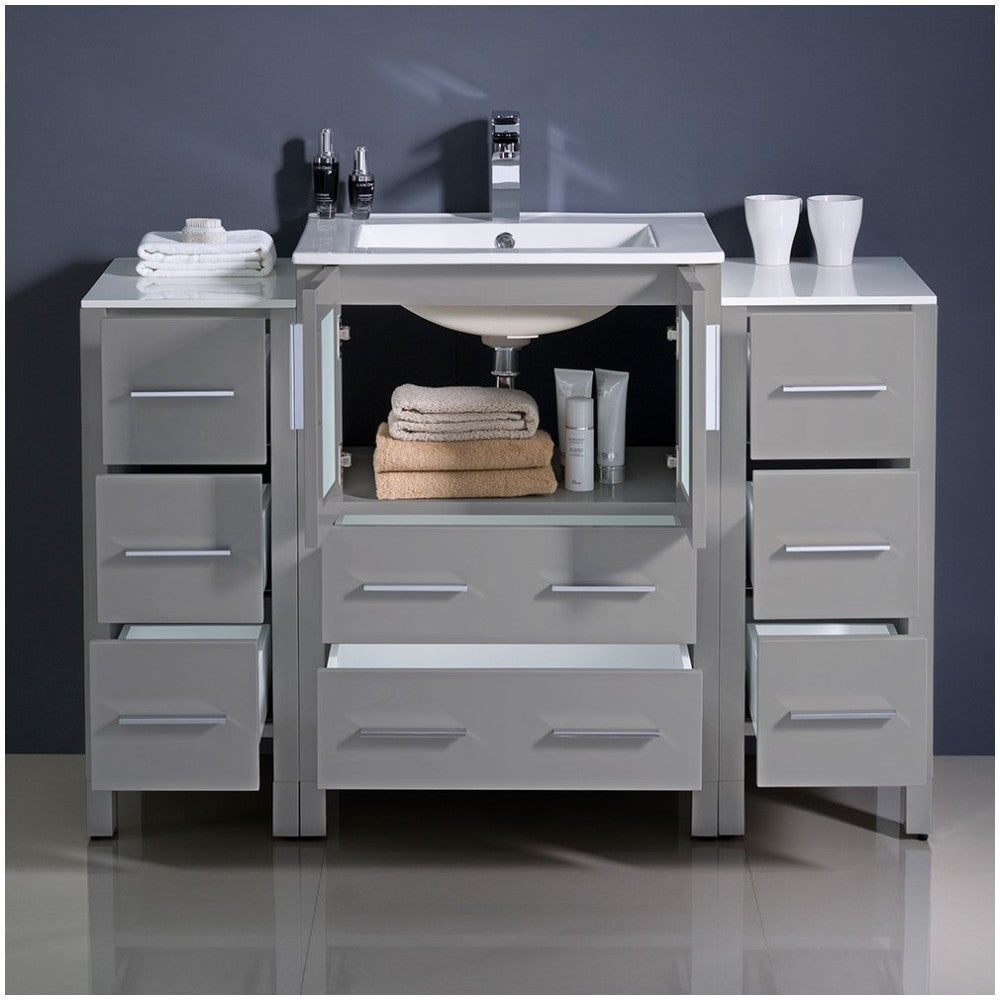 Torino 48" Gray Modern Bathroom Cabinets w/ Integrated Sink, FCB62-122412GR-I