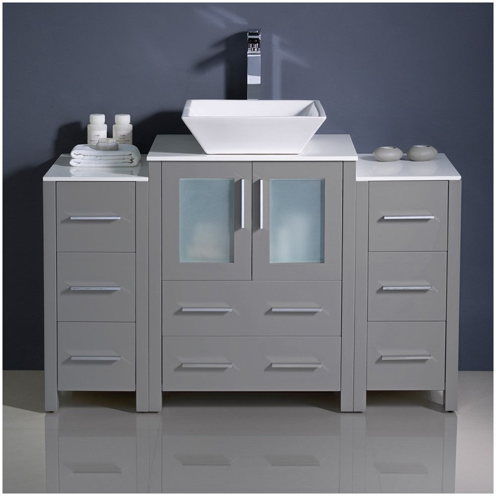 Torino 48 Gray Modern Bathroom Cabinets w/ Top, Vessel Sink FCB62-122412GR-CWH-V