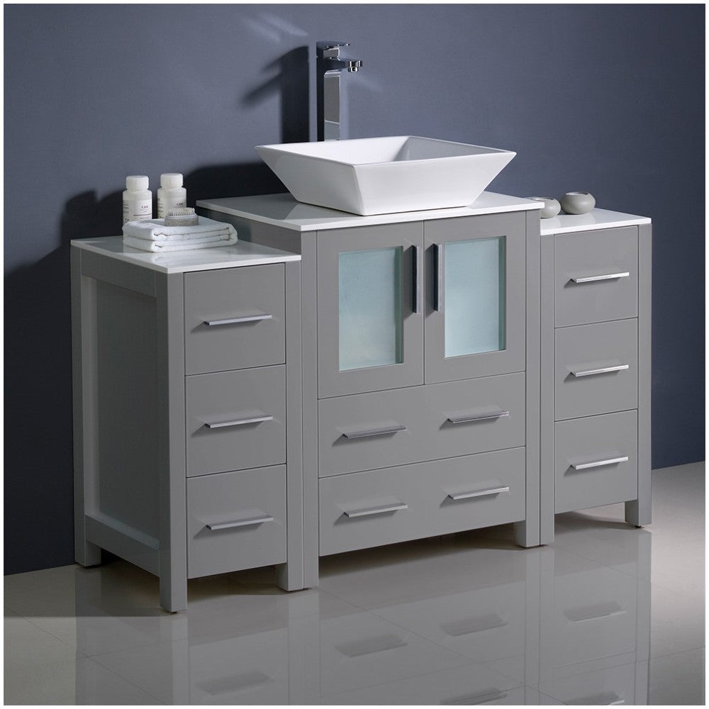 Torino 48 Gray Modern Bathroom Cabinets w/ Top, Vessel Sink FCB62-122412GR-CWH-V