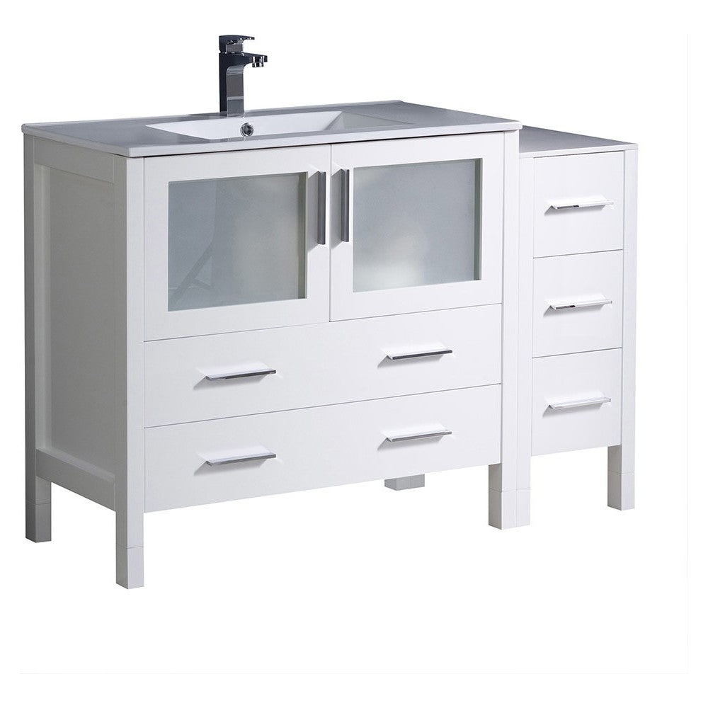 Torino 48" White Modern Bathroom Cabinets w/ Integrated Sink, FCB62-3612WH-I