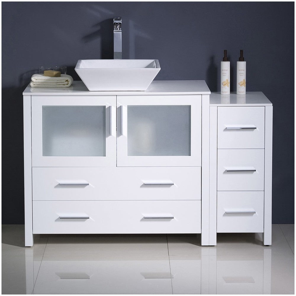 Torino 48 White Modern Bathroom Cabinets w/ Top, Vessel Sink FCB62-3612WH-CWH-V