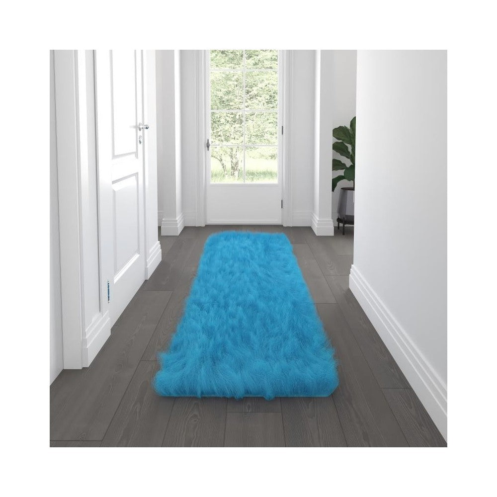 Turquoise 2x7 Faux Fur Rug