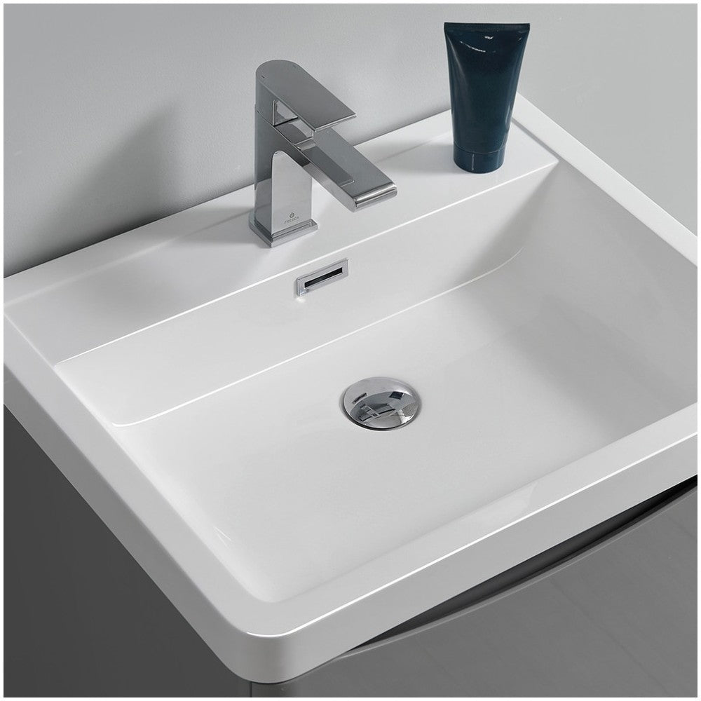 Tuscany 24" Glossy Gray Free Standing Modern Bathroom Cabinet w/ Integrated Sink