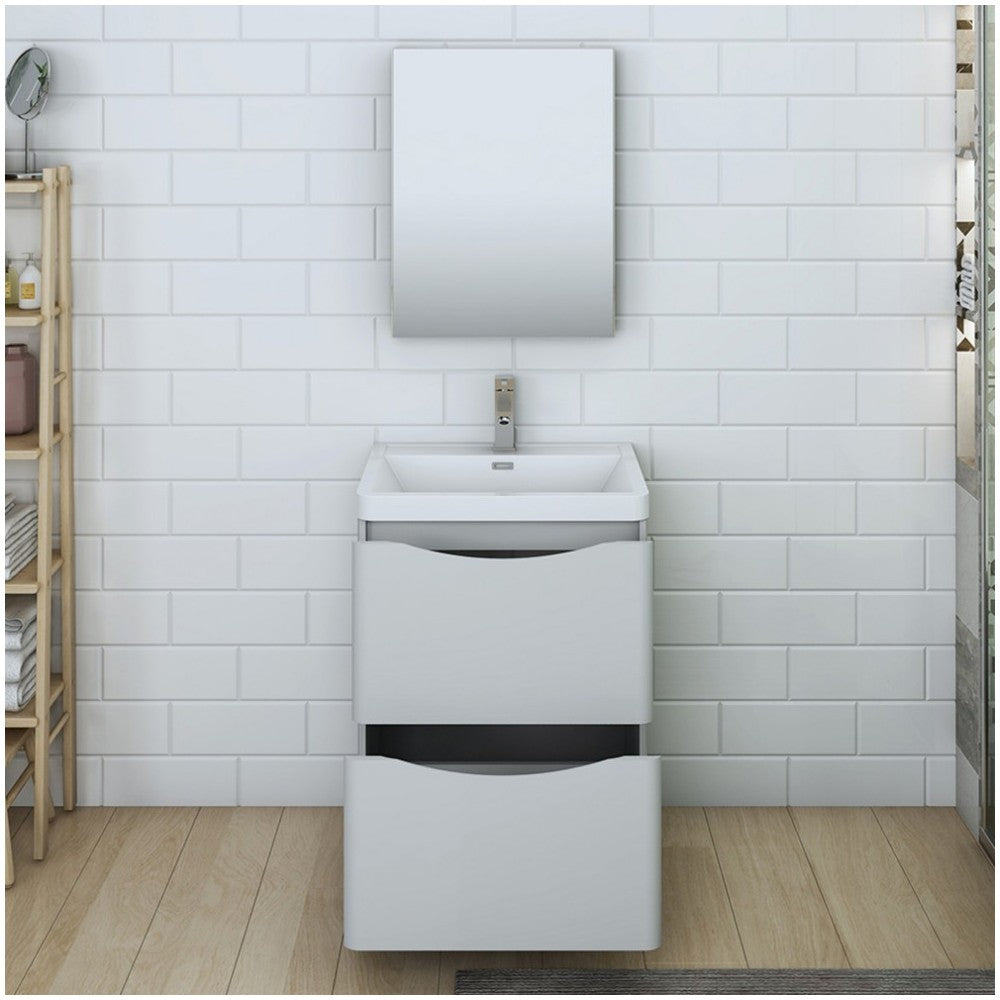 Tuscany 24" Glossy Gray Free Standing Modern Bathroom Vanity w/ Medicine Cabinet