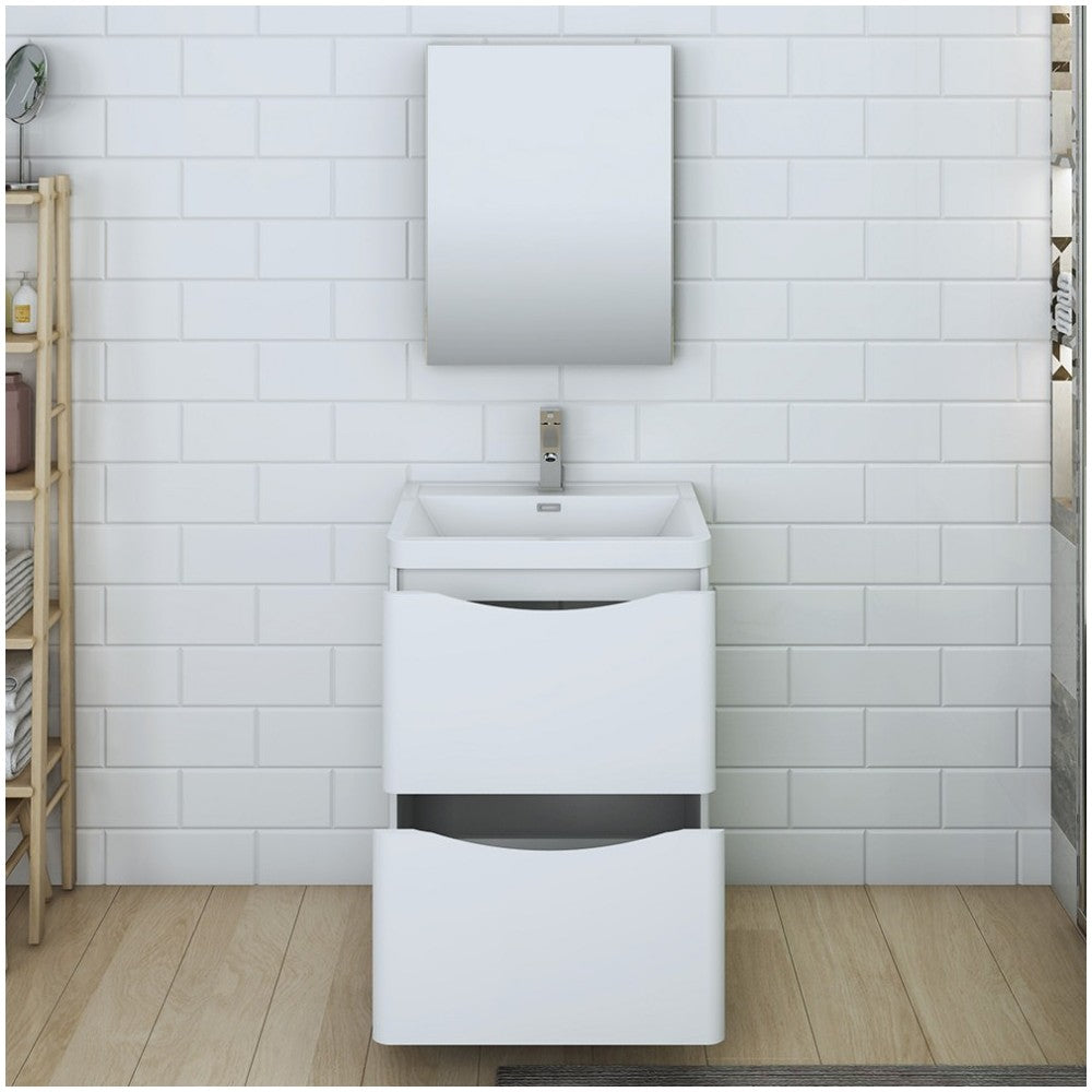 Tuscany 24 Glossy White Free Standing Modern Bathroom Vanity w/ Medicine Cabinet