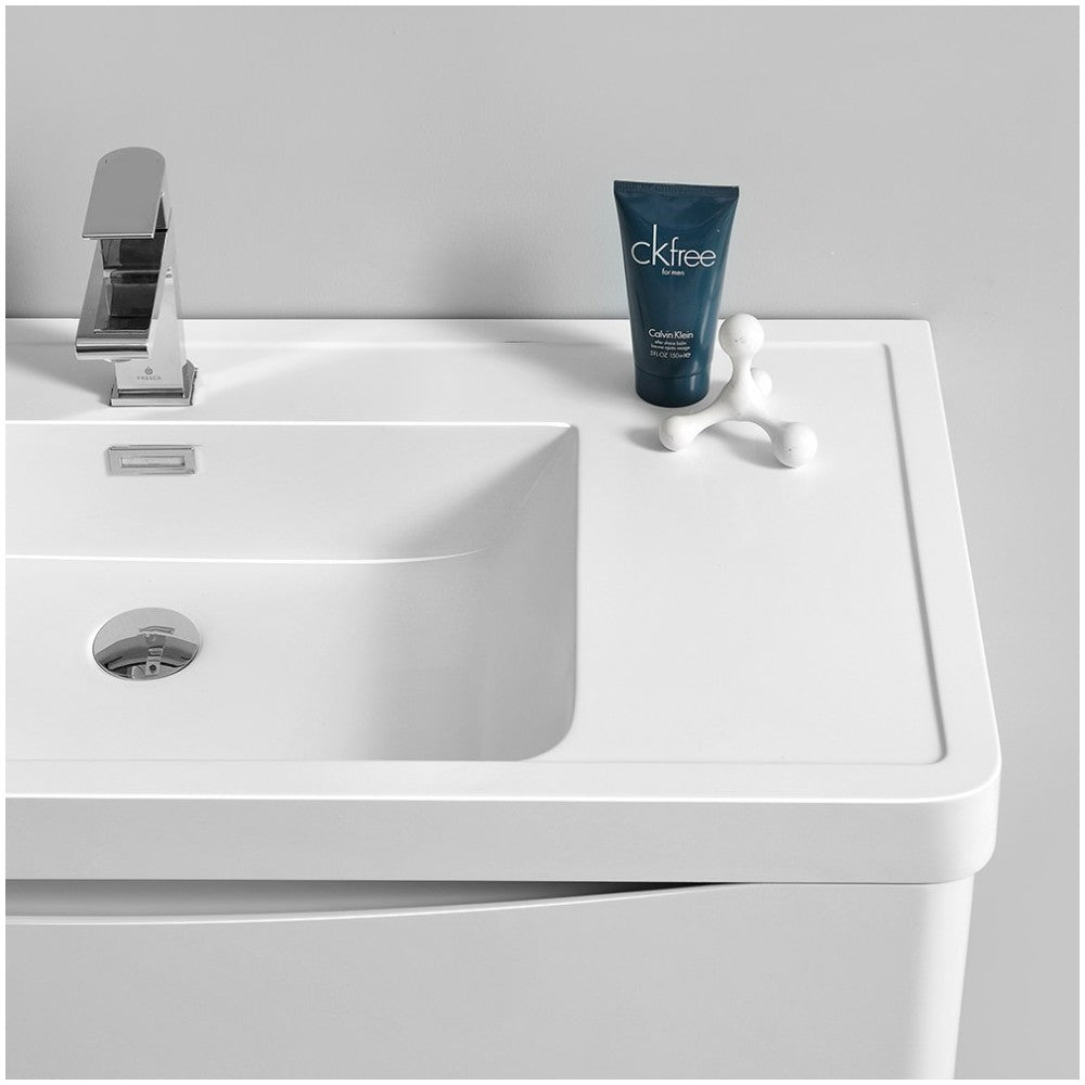 Tuscany 24" Glossy White Wall Hung Modern Bathroom Cabinet w/ Integrated Sink
