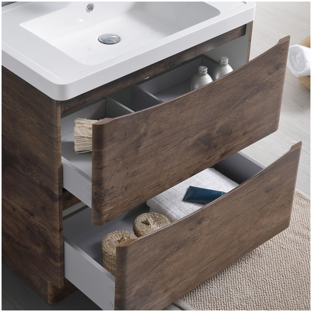 Tuscany 32" Rosewood Free Standing Modern Bathroom Cabinet w/ Integrated Sink