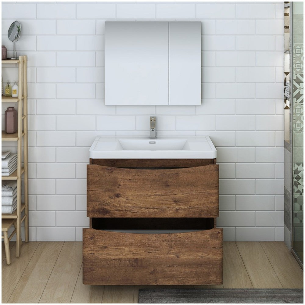 Tuscany 36" Rosewood Free Standing Modern Bathroom Vanity w/ Medicine Cabinet