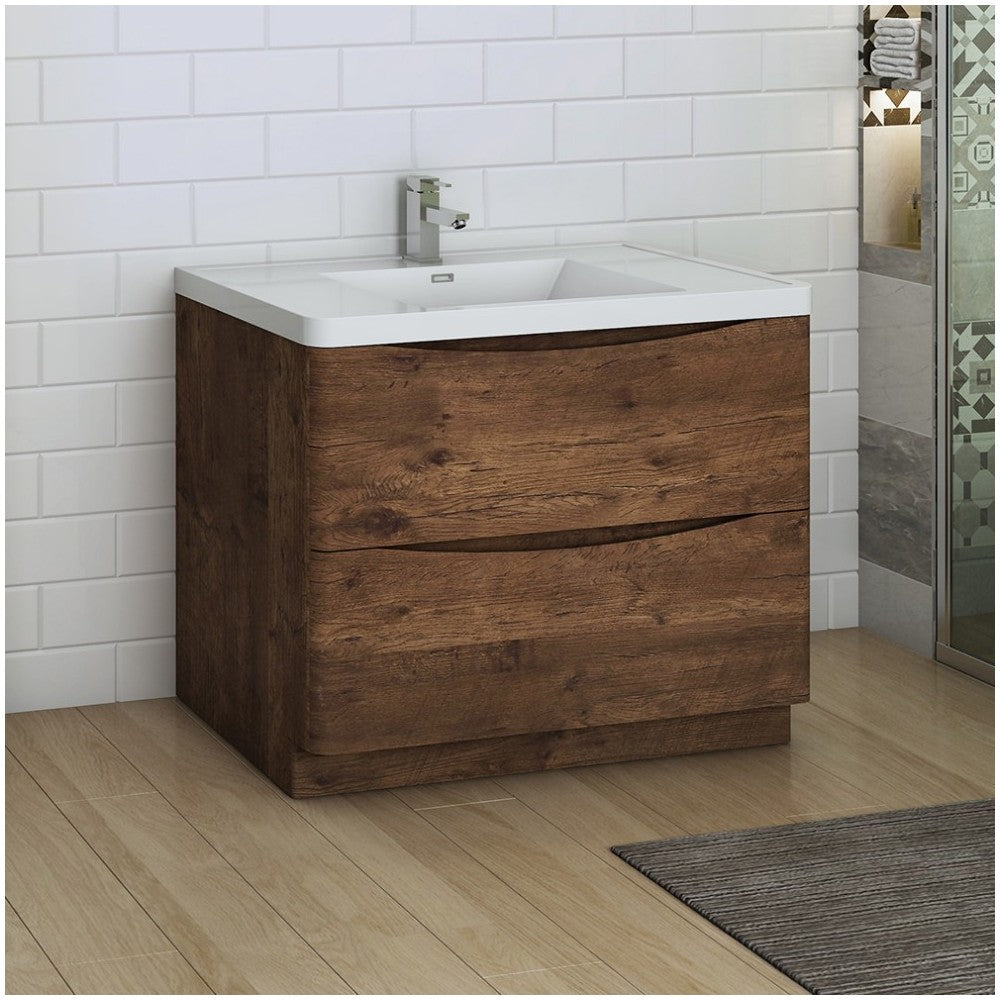 Tuscany 40" Rosewood Free Standing Modern Bathroom Cabinet w/ Integrated Sink