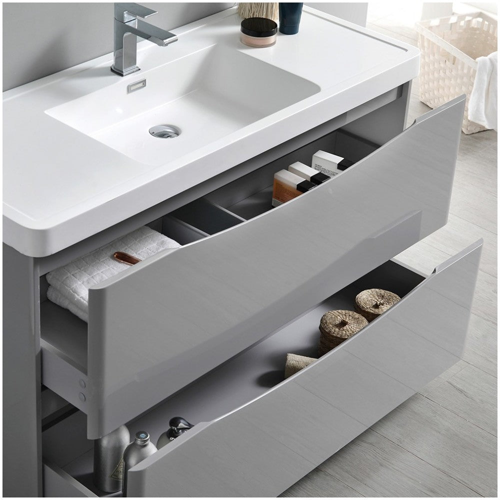 Tuscany 48" Glossy Gray Free Standing Modern Bathroom Cabinet w/ Integrated Sink