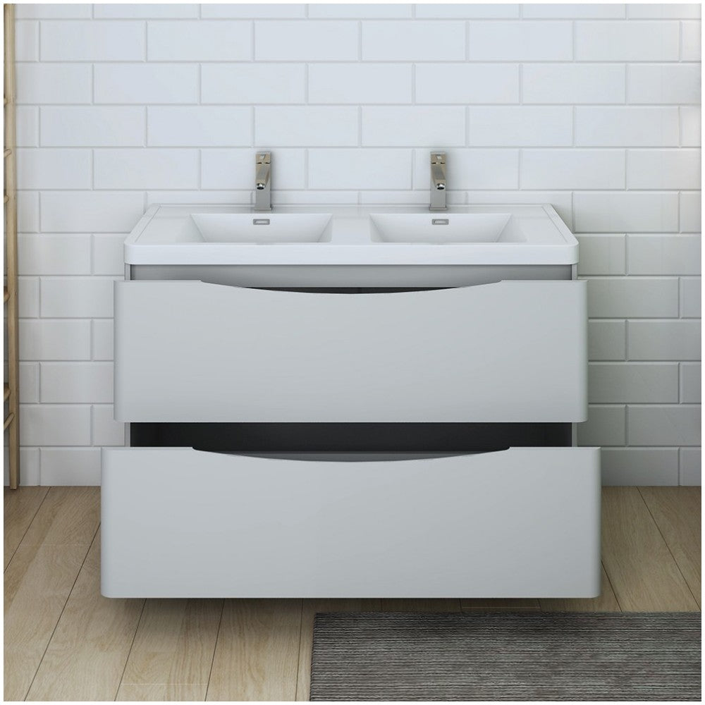 Tuscany 48 Gray Free Standing Modern Bathroom Cabinet w/ Integrated Double Sink