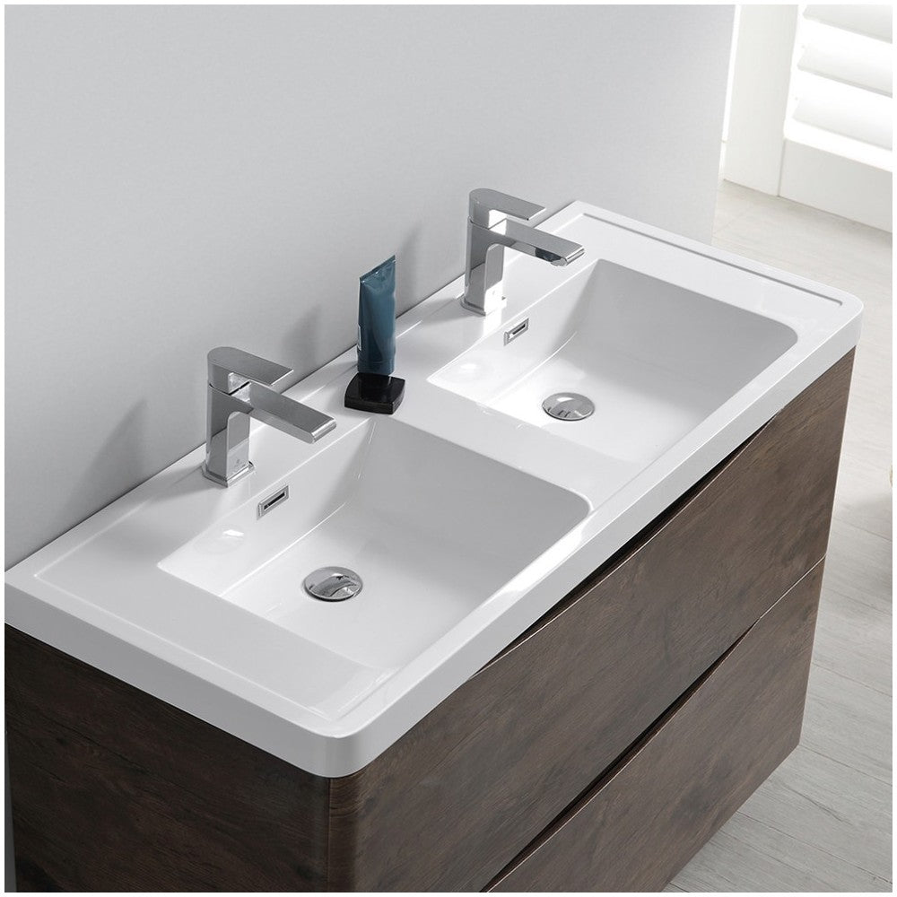Tuscany 48 Rosewood Free Standing Bathroom Cabinet w/ Integrated Double Sink