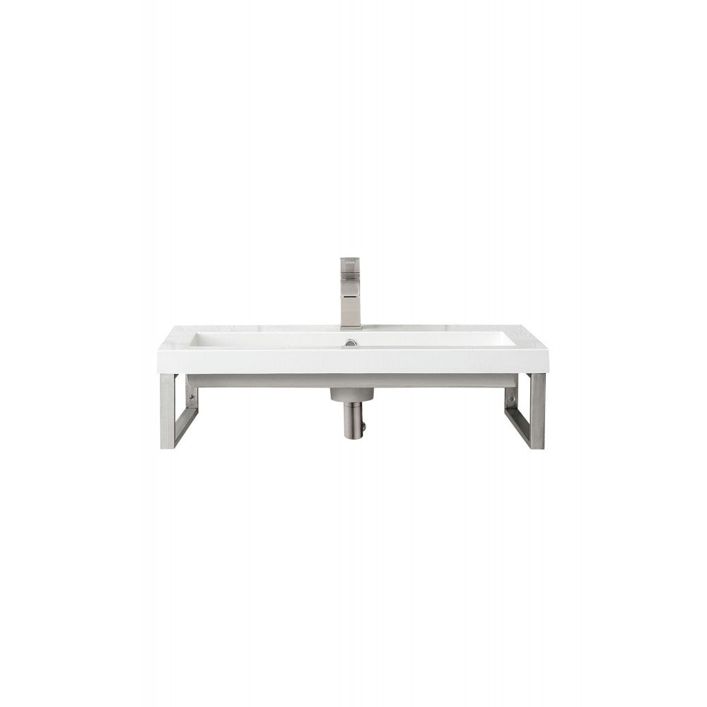 Two Boston 15 1/4" Wall Brackets Brushed Nickel w/31.5" White Composite Top