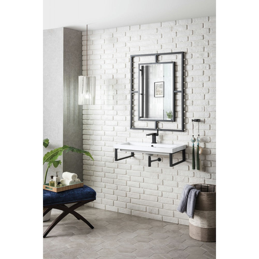 Two Boston 15 1/4" Wall Brackets, Matte Black w/31.5" White Glossy Composite Top