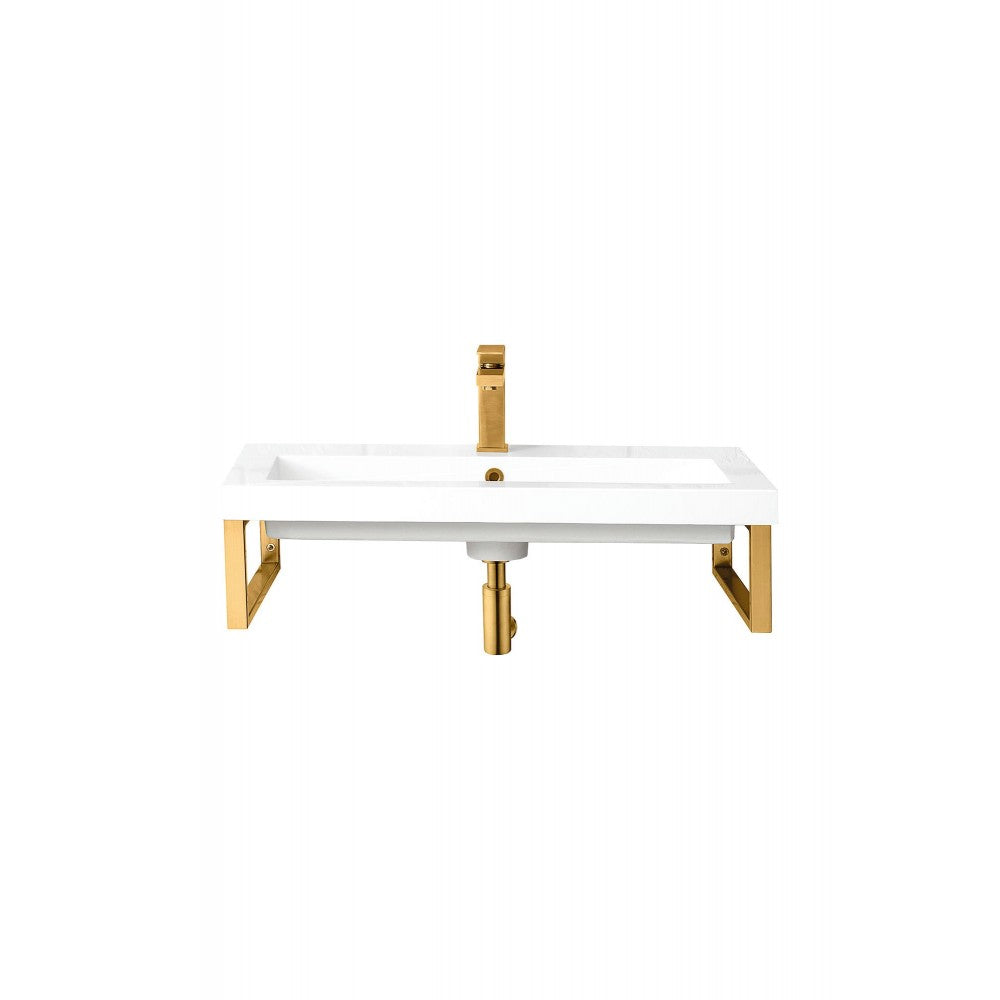 Two Boston 15 1/4" Wall Brackets Radiant Gold w/31.5" White Glossy Composite Top