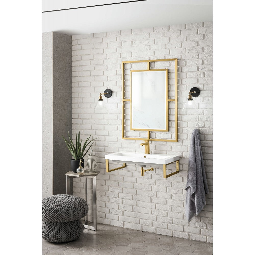 Two Boston 15 1/4" Wall Brackets Radiant Gold w/31.5" White Glossy Composite Top