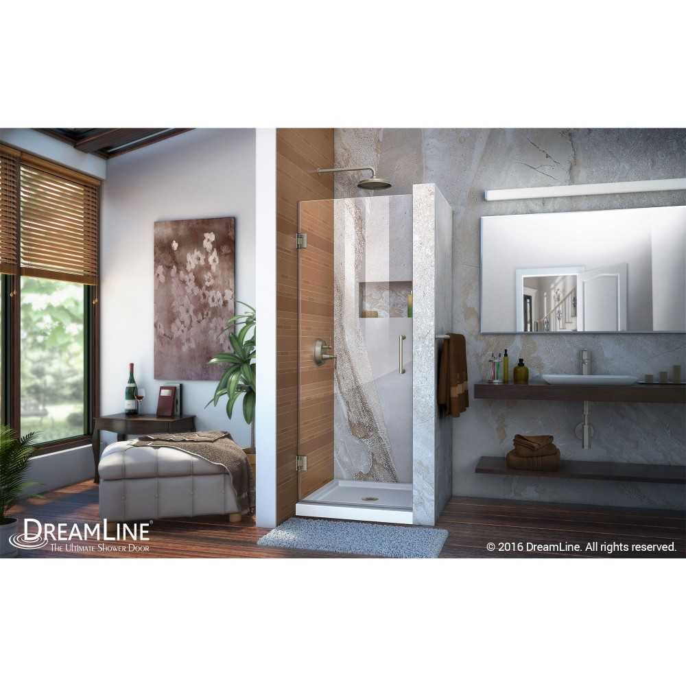 Unidoor 29 in. W x 72 in. H Frameless Hinged Shower Door in Brushed Nickel