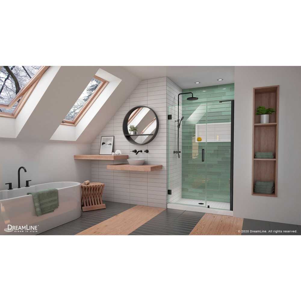 Unidoor-LS 47-48 in. W x 72 in. H Frameless Hinged Shower Door in Satin Black