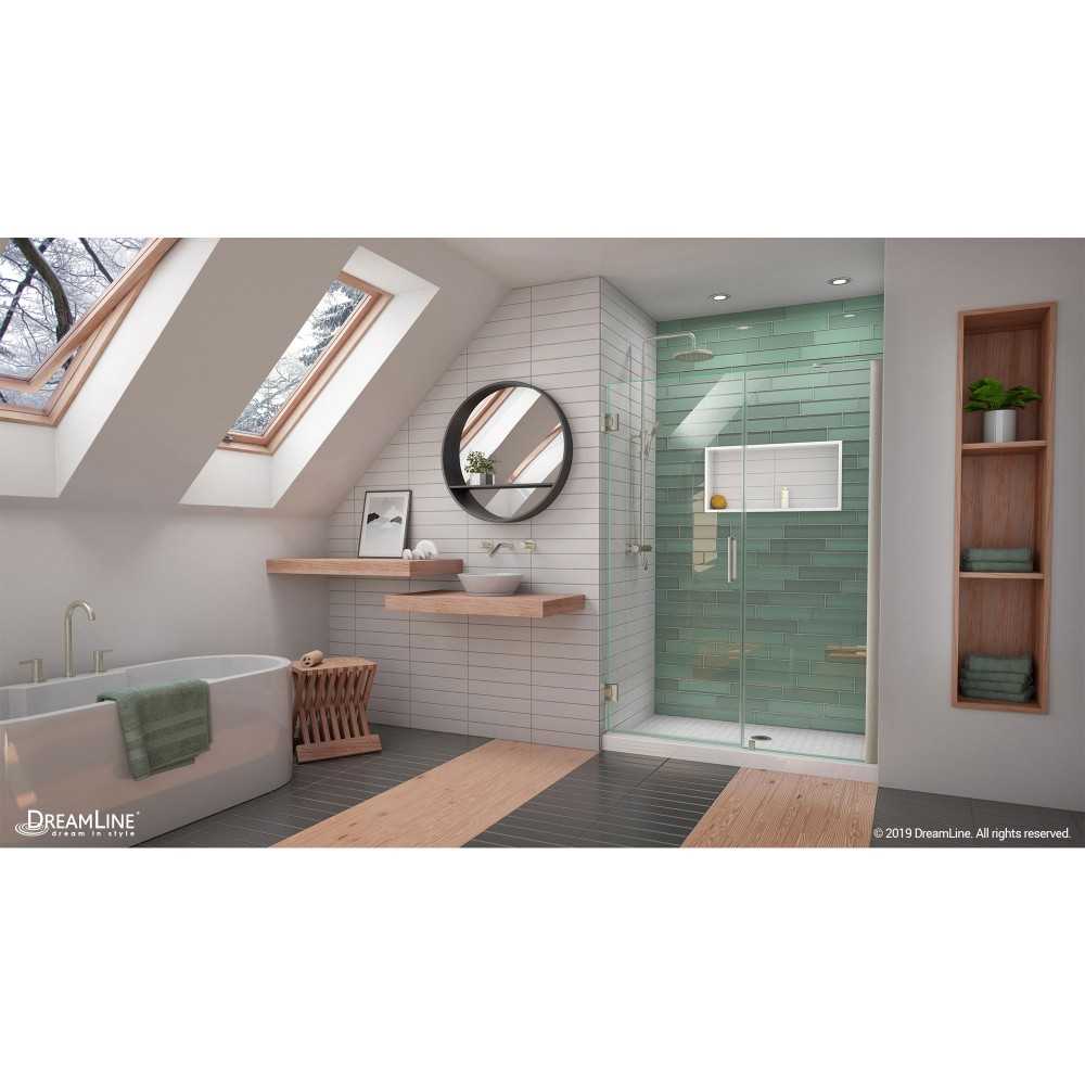 Unidoor-LS 53-54 in. W x 72 in. H Frameless Hinged Shower Door in Brushed Nickel