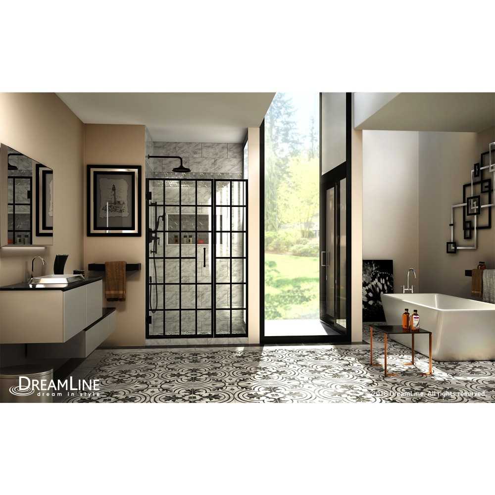 Unidoor Toulon 46-46 1/2 in. W x 72 in. H Frameless Hinged Shower Door in Satin Black