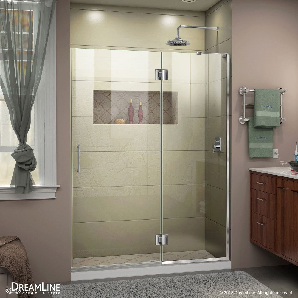 Unidoor-X 54 in. W x 72 in. H Frameless Hinged Shower Door in Chrome