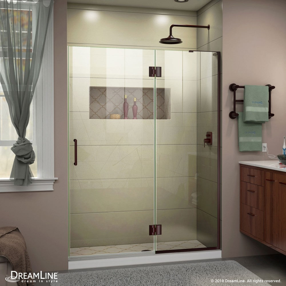 Unidoor-X 54 in. W x 72 in. H Frameless Hinged Shower Door in Oil Rubbed Bronze