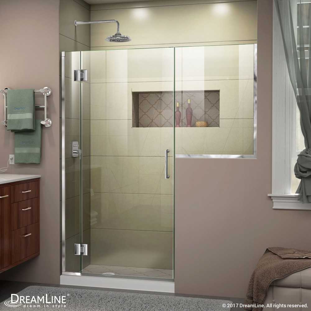 Unidoor-X 64-64 1/2 in. W x 72 in. H Frameless Hinged Shower Door in Chrome