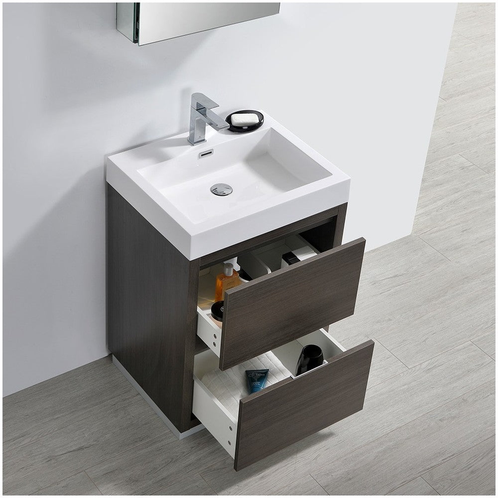 Valencia 24" Gray Oak Free Standing Modern Bathroom Vanity w/ Medicine Cabinet