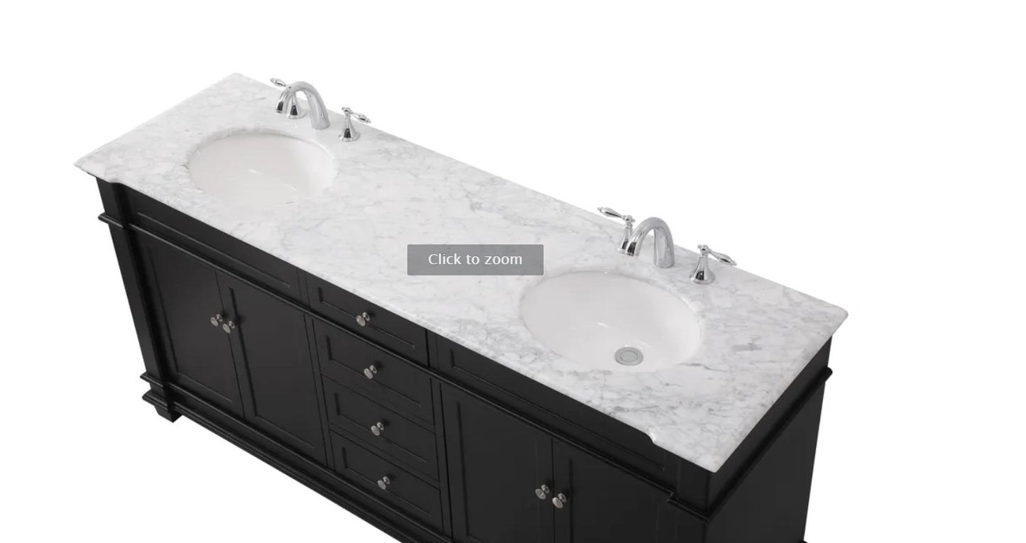 72" Double Bathroom Vanity Set, Black