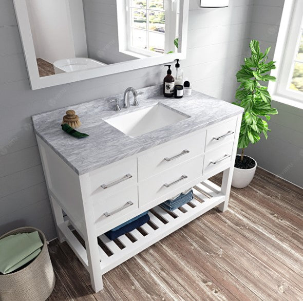 Caroline Estate 48" Single Bath Vanity in Gray with White Marble Top and Round Sink with Brushed Nickel Faucet and Matching Mirrors, MS-2248-WMRO-GR-001