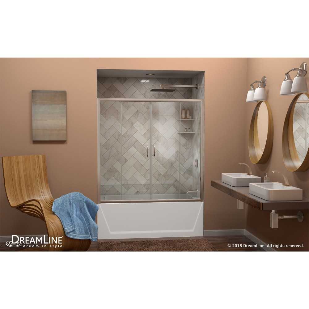Visions 56-60 in. W x 58 in. H Semi-Frameless Sliding Tub Door in Brushed Nickel