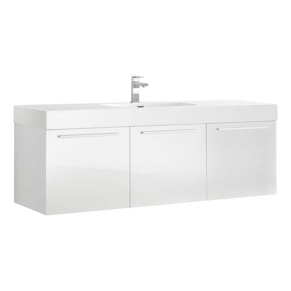 Vista 60" White Wall Hung Single Sink Modern Bathroom Cabinet w/ Integrated Sink