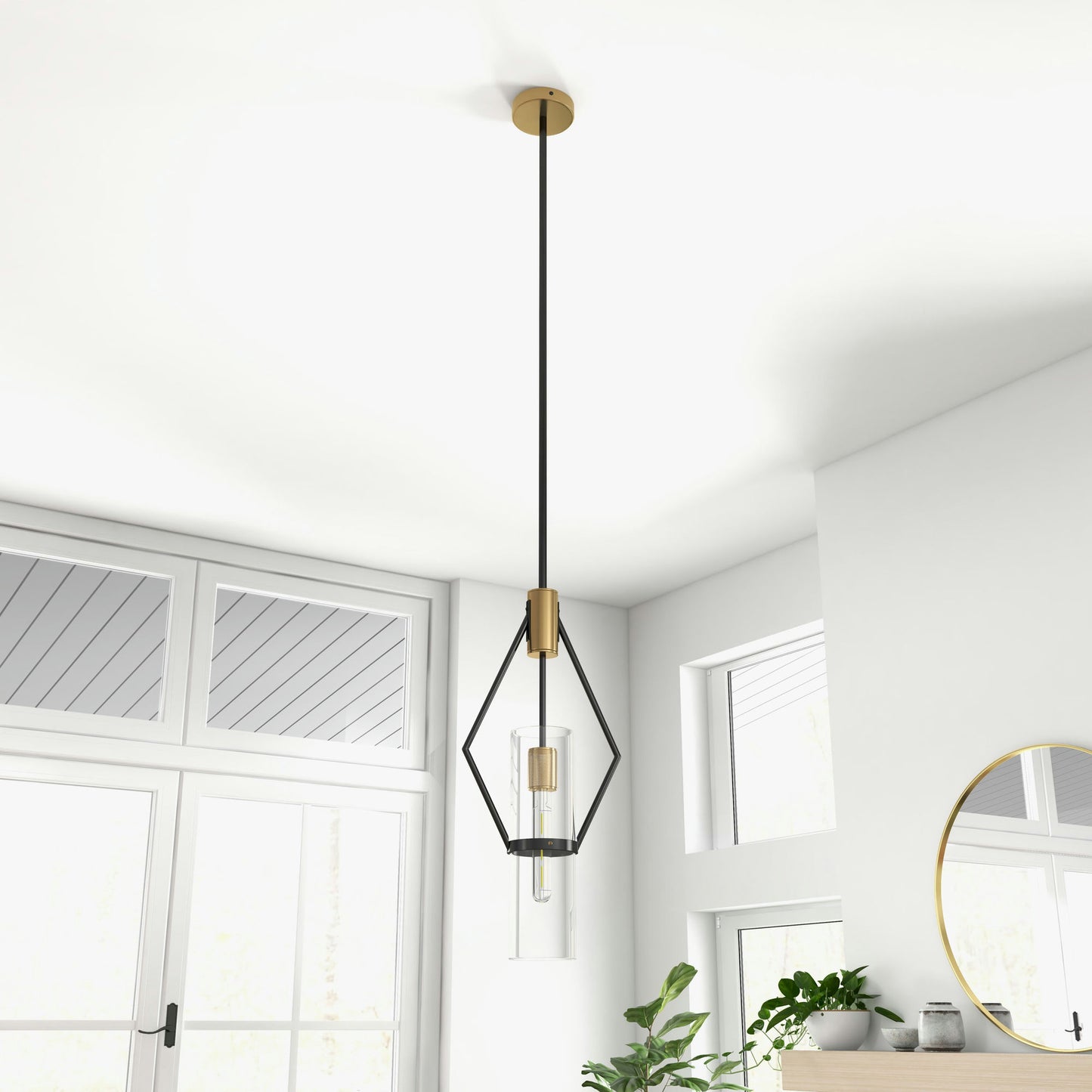 Everly Single Light Pendant Black And Brass