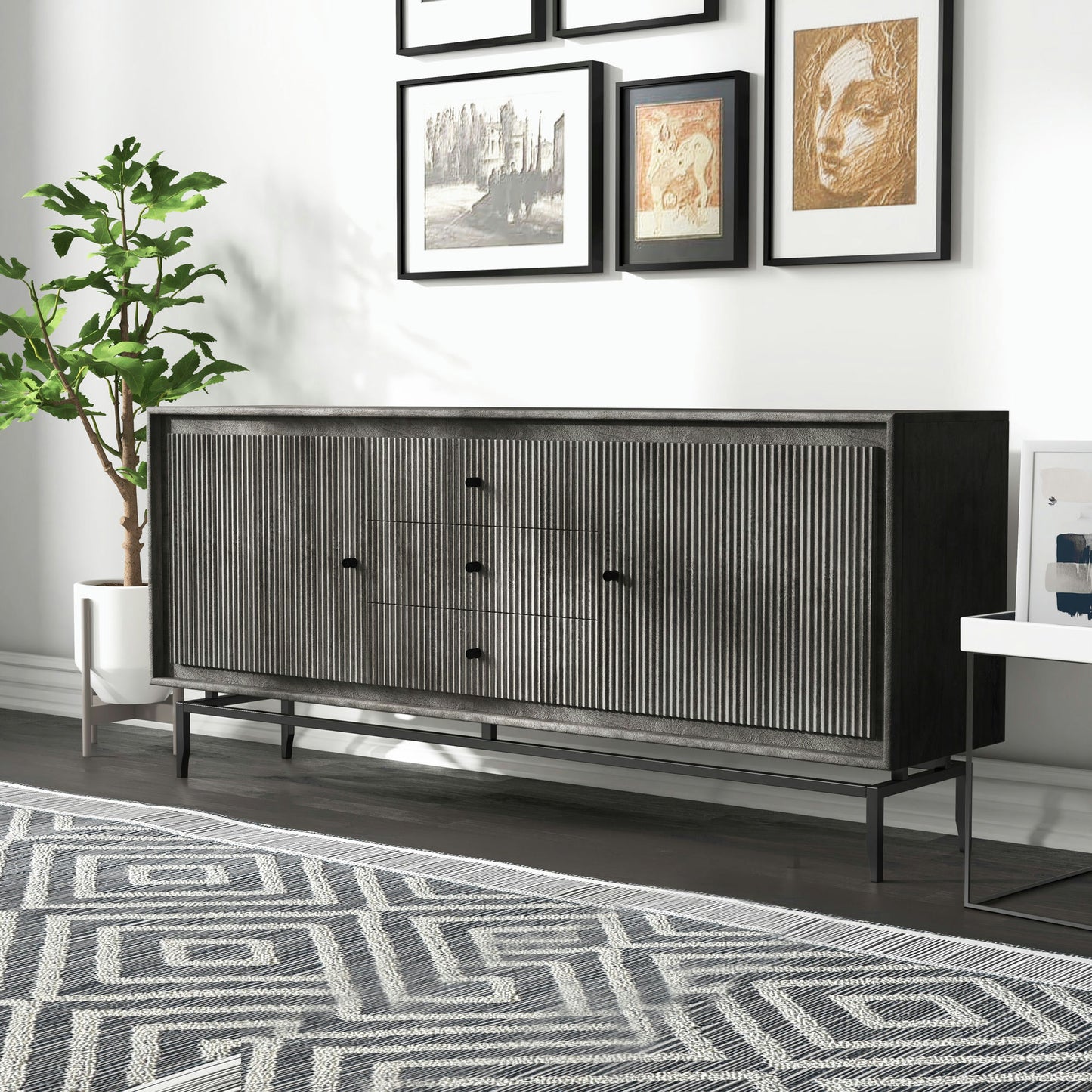 Camilo 69" Wide 3 Door Black Wood Sideboard