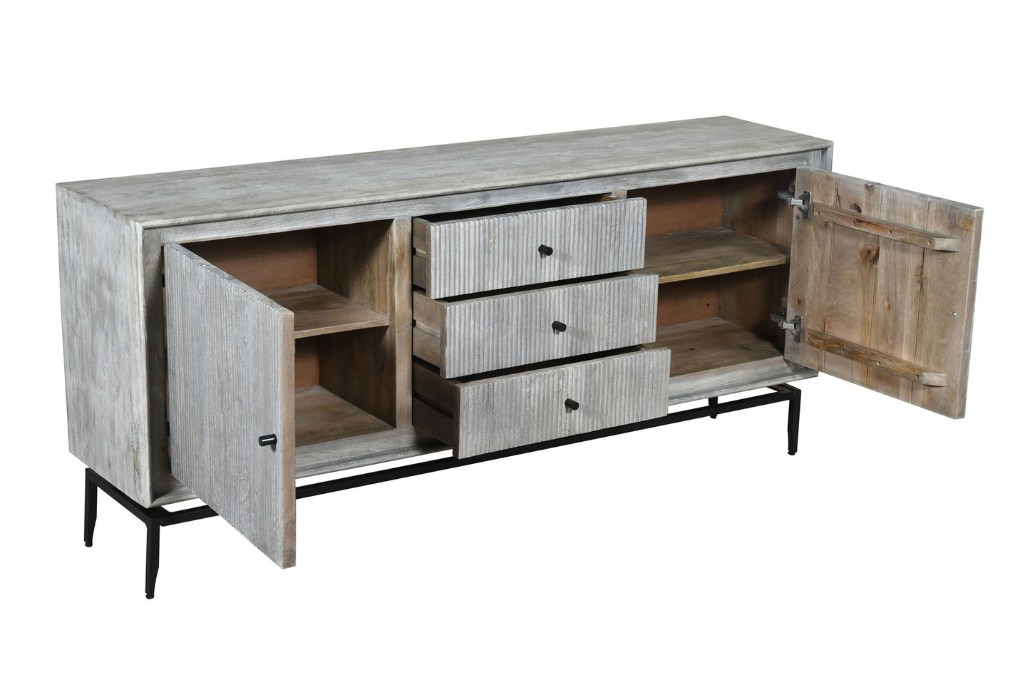 Camilo 69" Wide 3 Door Gray Wood Sideboard