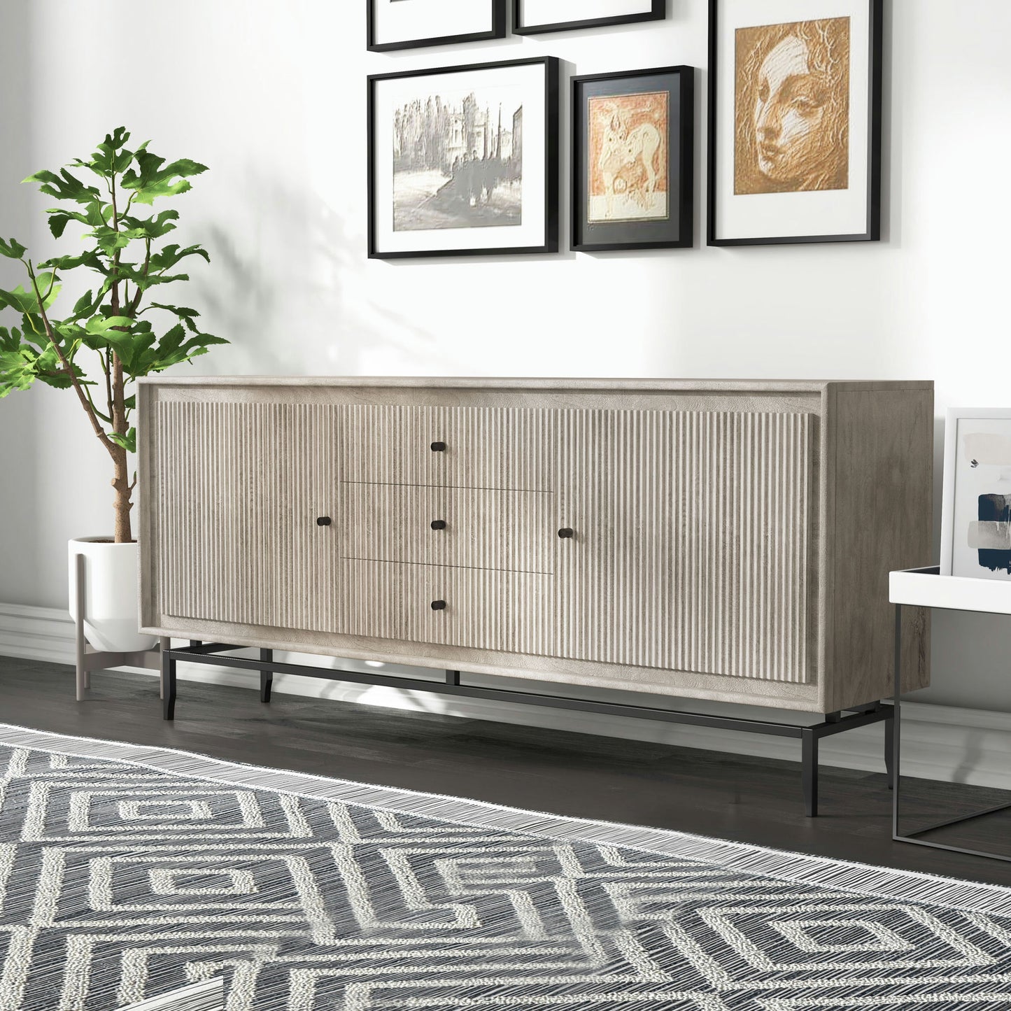 Camilo 69" Wide 3 Door Gray Wood Sideboard