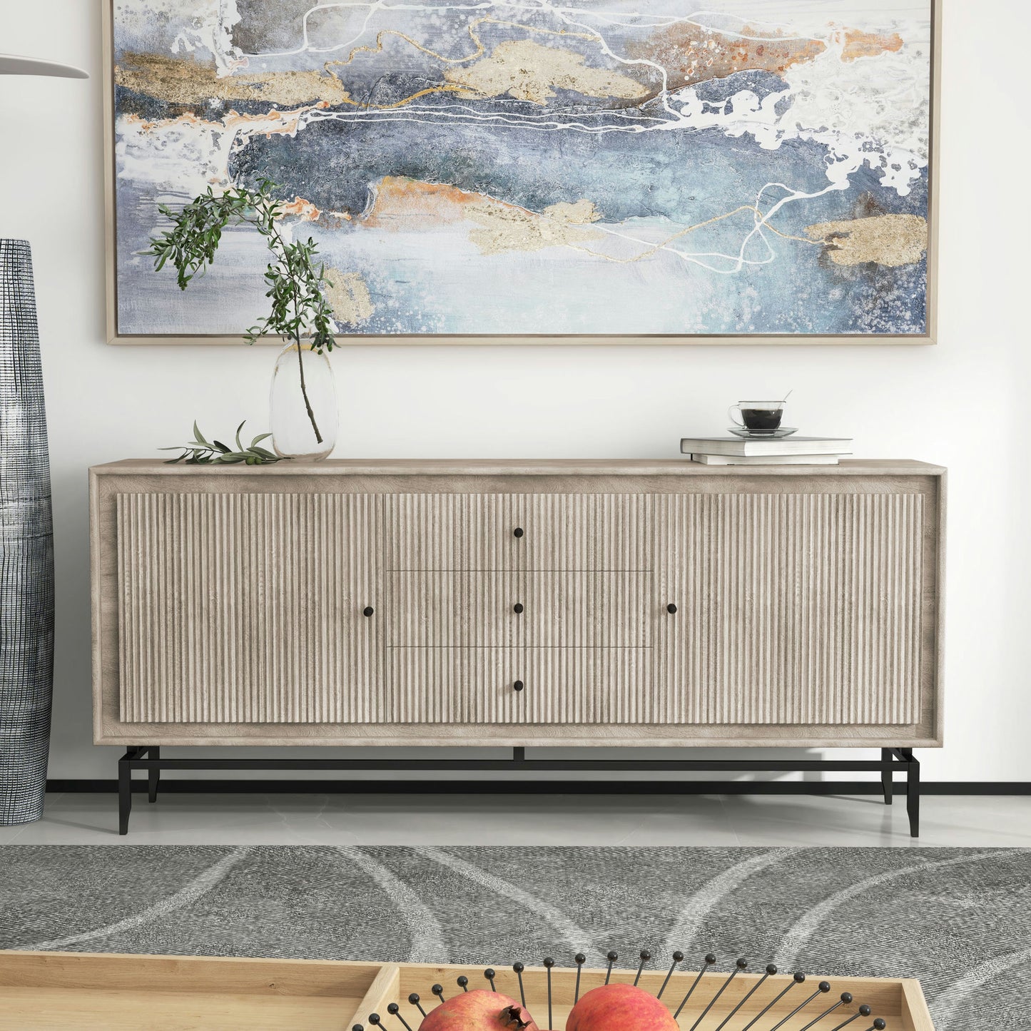 Camilo 69" Wide 3 Door Gray Wood Sideboard