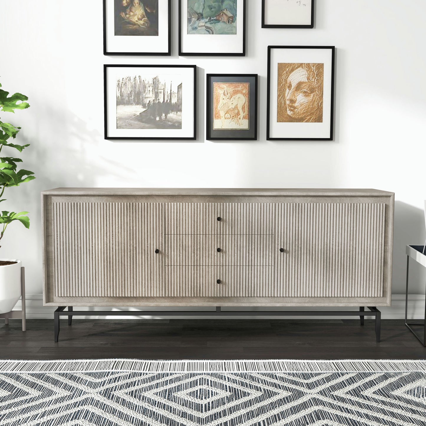 Camilo 69" Wide 3 Door Gray Wood Sideboard