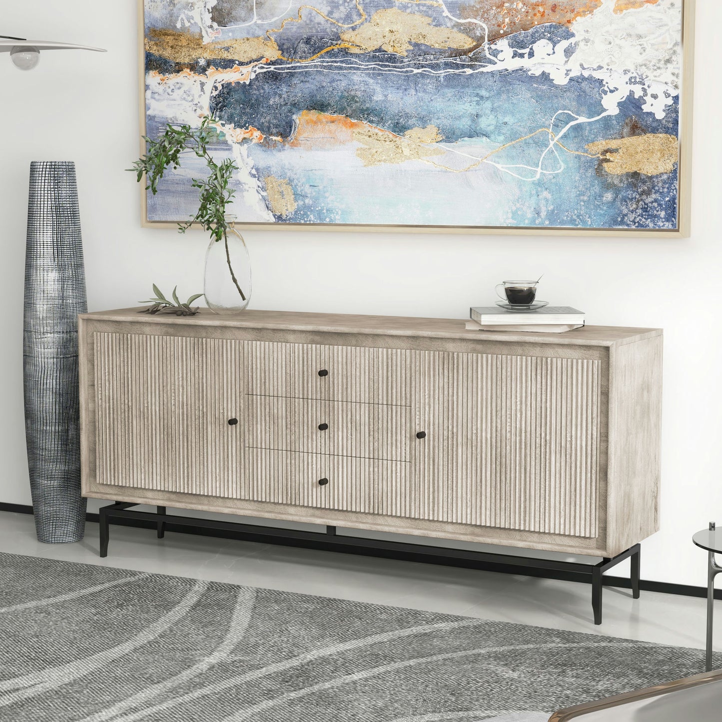 Camilo 69" Wide 3 Door Gray Wood Sideboard