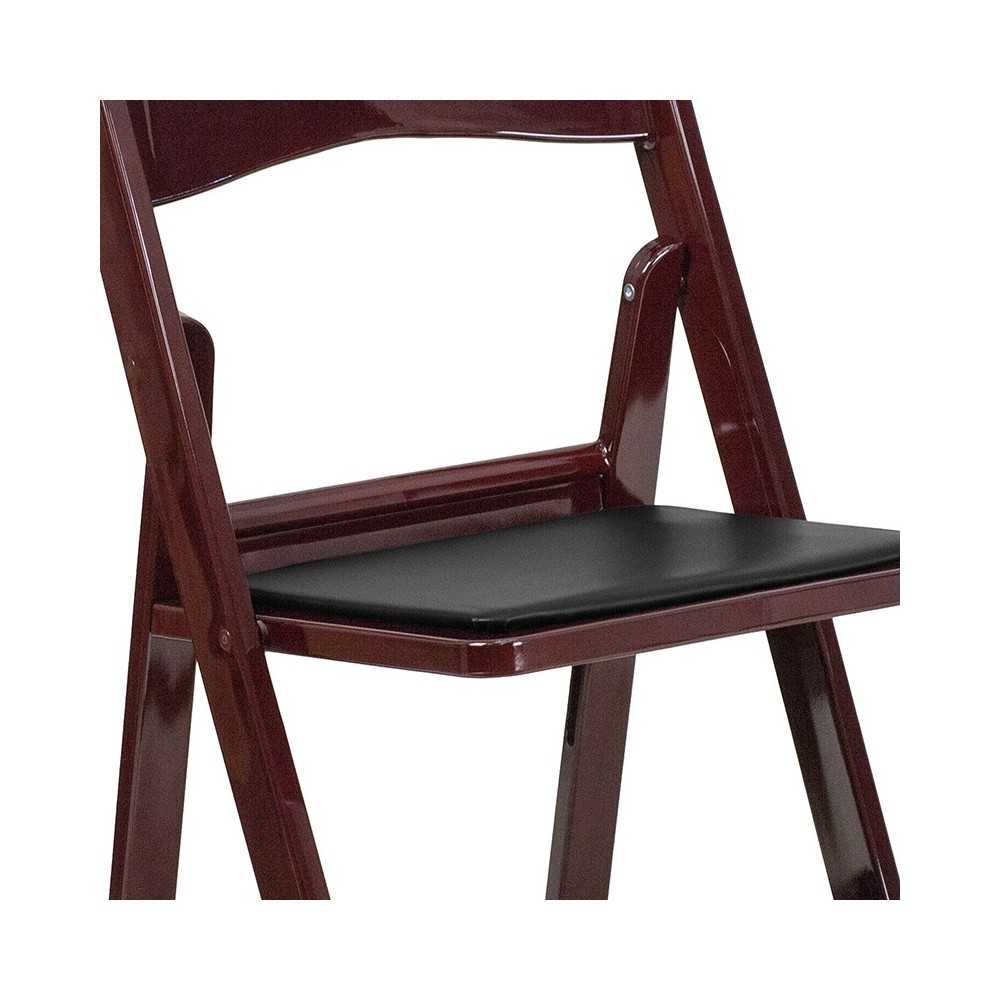 1000 lb. Capacity Red Mahogany Resin Folding Chair with Black Vinyl Padded Seat