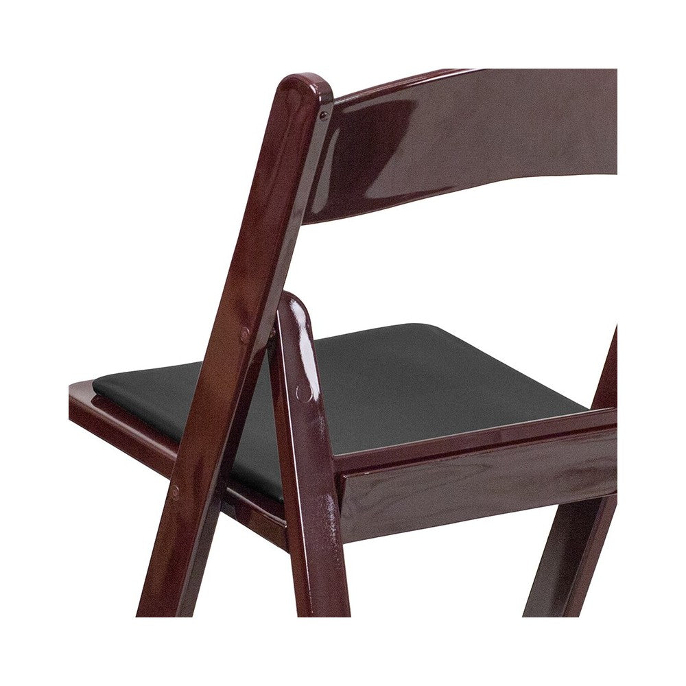 1000 lb. Capacity Red Mahogany Resin Folding Chair with Black Vinyl Padded Seat