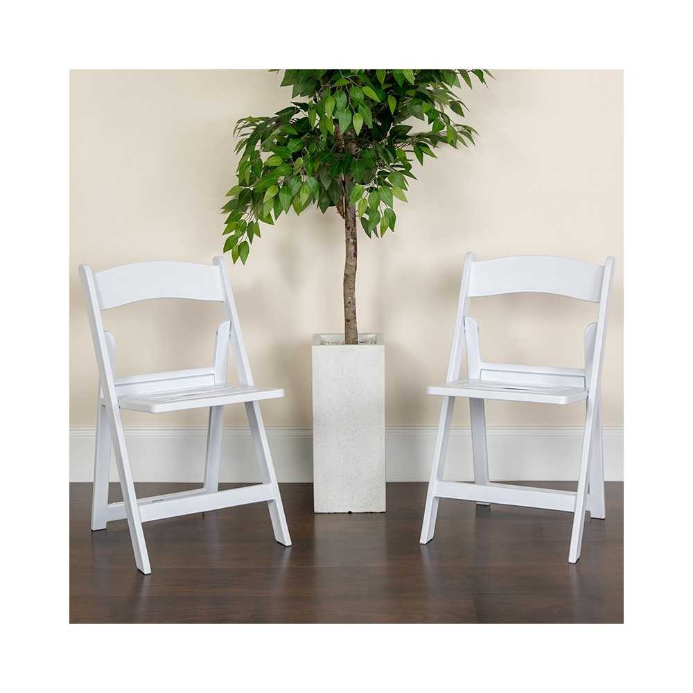 1000 lb. Capacity White Resin Folding Chair with Slatted Seat