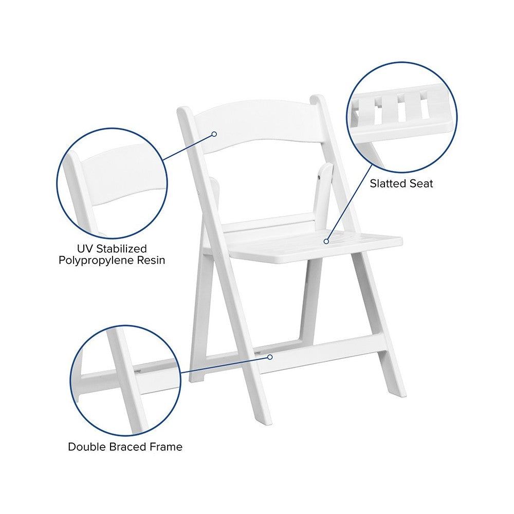1000 lb. Capacity White Resin Folding Chair with Slatted Seat
