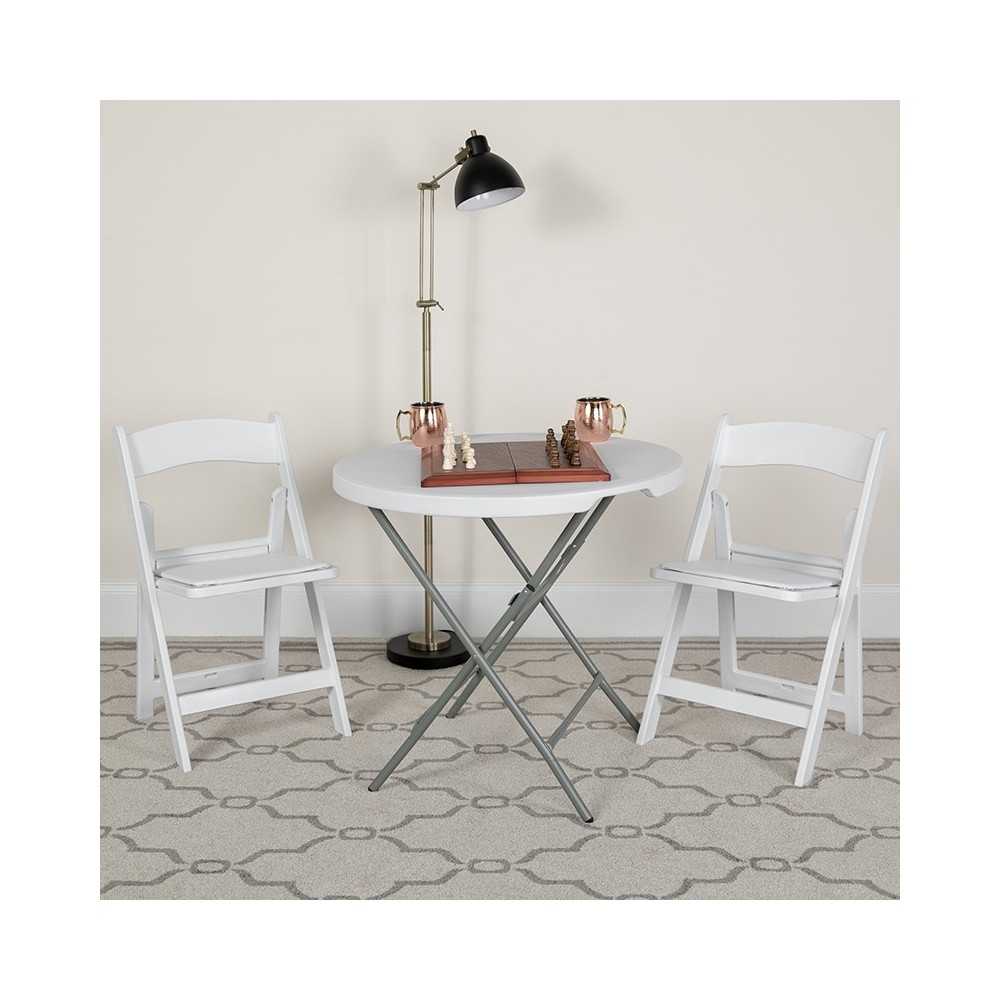 1000 lb. Capacity White Resin Folding Chair with White Vinyl Padded Seat
