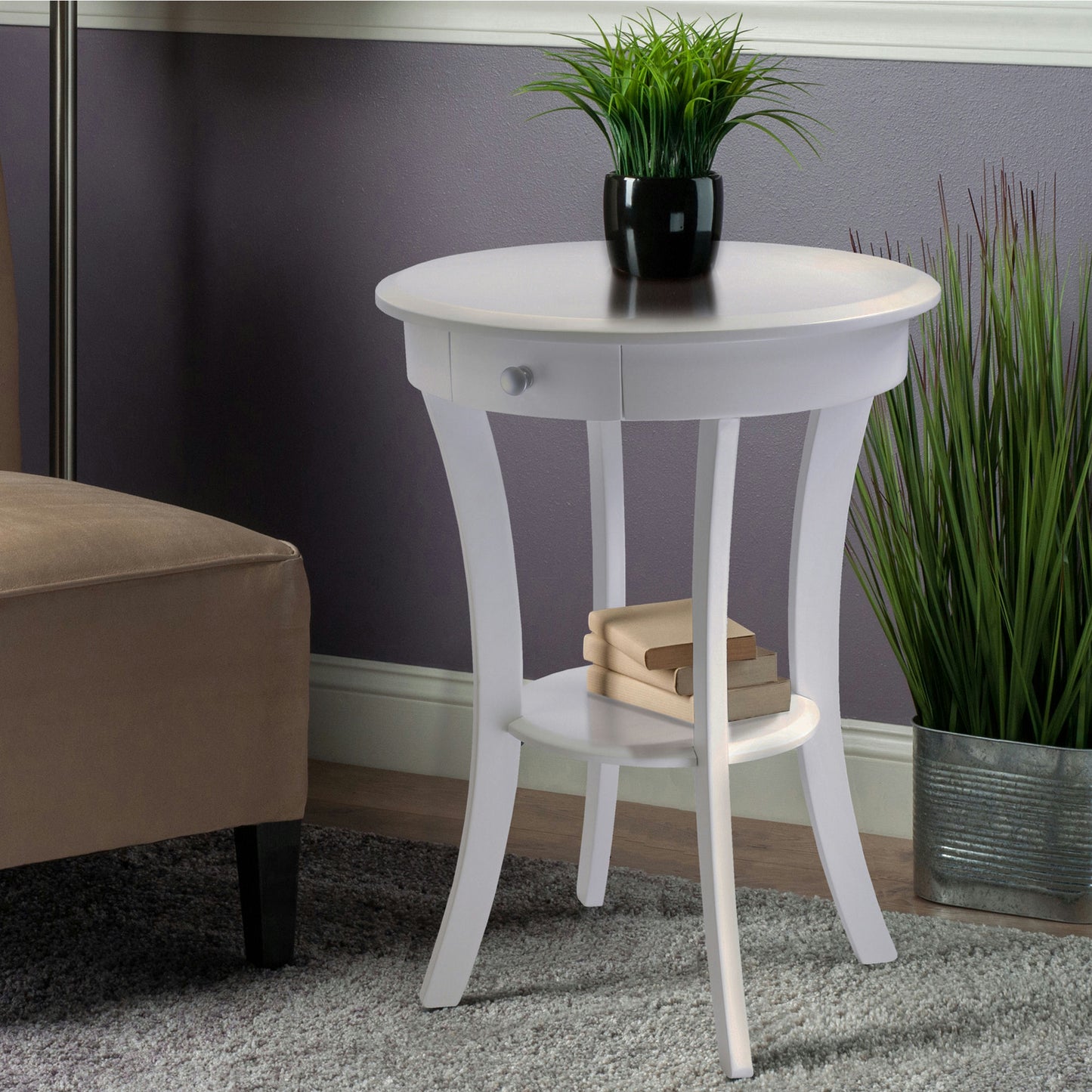 Sasha Round Accent Table, White