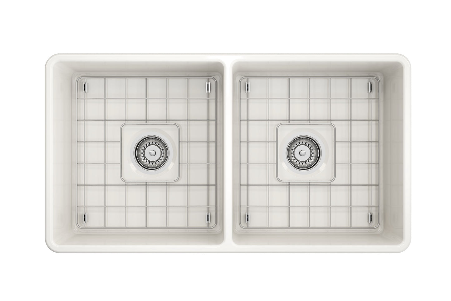 Classico Farmhouse Apron Front Fireclay 33" Double Bowl Kitchen Sink in Biscuit