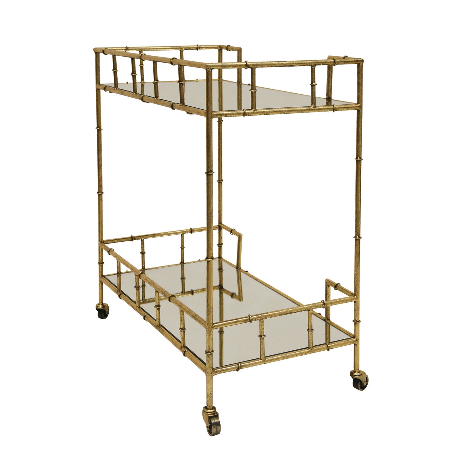 2-tier Gold Metal Bar Cart, Mirrored Top