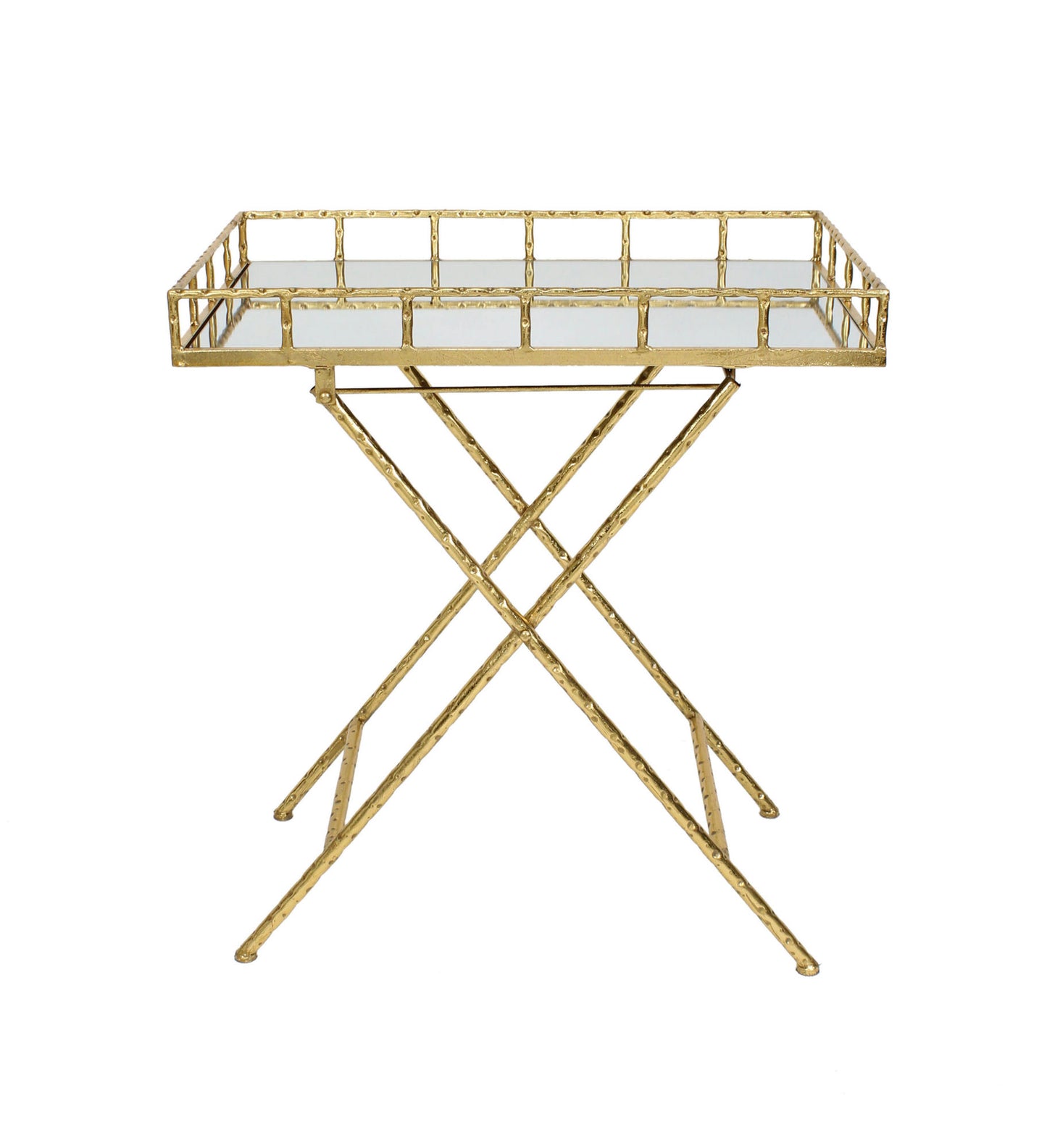 Rectangular Gold Metal Bar Cart, Mirror Top